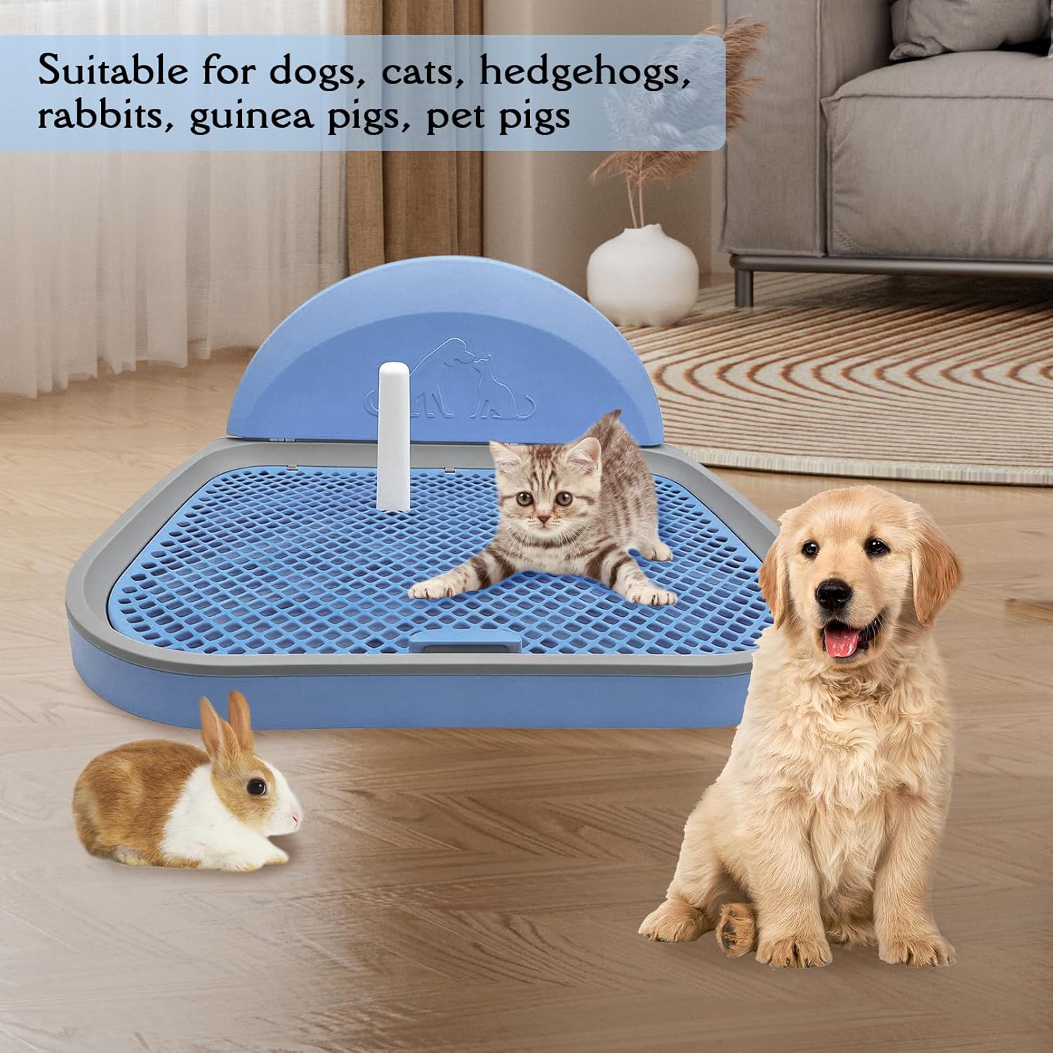 Tfwadmx Pee Pad Holder Dog Potty Tray with Splash Guard & Center Post Mesh Training Toilet Potty Tray Puppy Pad Holder for Puppy and Small Size Dog (Blue, 22.4×17.7)